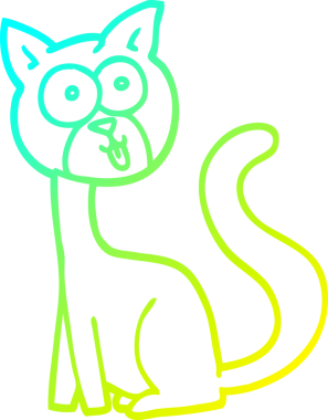 Bir insan tarafından çizilmiş komik çizgi film kedisinin soğuk gradyan çizgisi.