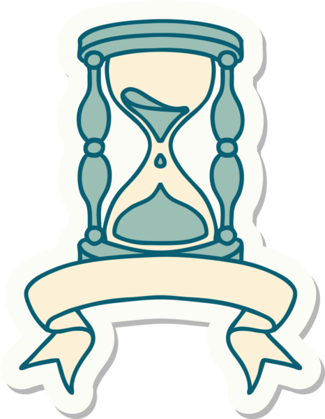 Bir insan tarafından çizilmiş bir saatin pankartıyla dövme stili çıkartması.