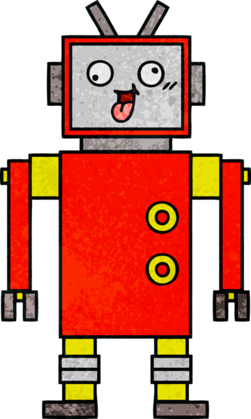 Bir insan tarafından çizilmiş çılgın bir robotun retro grunge dokusu.