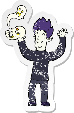 Bir insan tarafından çizilmiş ürkütücü bir vampirin gerilmiş çıkartması.