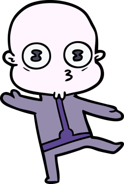 Bir insan tarafından çizilmiş garip kel uzay adamı çizgi filmi.