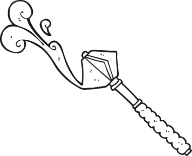 Bir insan tarafından çizilmiş siyah beyaz çizgi film kanlı ortaçağ topuzu.