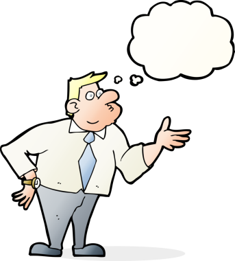 karikatür işadamı bir insan tarafından çizilen düşünce baloncuğuyla soru soruyor