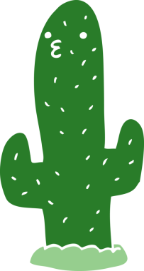 Bir insan tarafından çizilmiş düz renk çizgi film kaktüsü.