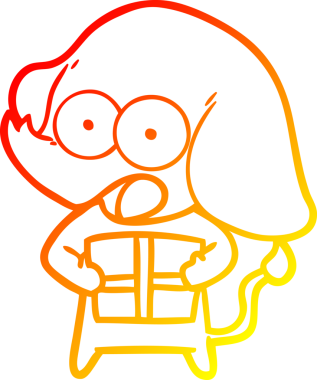 Bir insan tarafından çizilmiş noel hediyeli şirin bir fil çizimi.