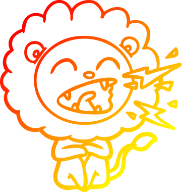 Bir insan tarafından çizilen kükreyen bir aslanın sıcak çizgi çizimi