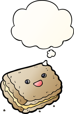 Düşünce baloncuklu çizgi film bisküvisi, bir insan tarafından çizilmiş düzgün bir gradyan stil.