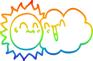 Gökkuşağı gradyan çizgi çizimi mutlu güneş ışığı ve bir insan tarafından çizilmiş bulut