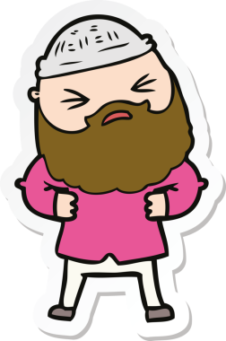 Bir insan tarafından çizilmiş sakallı bir karikatür adamın çıkartması.