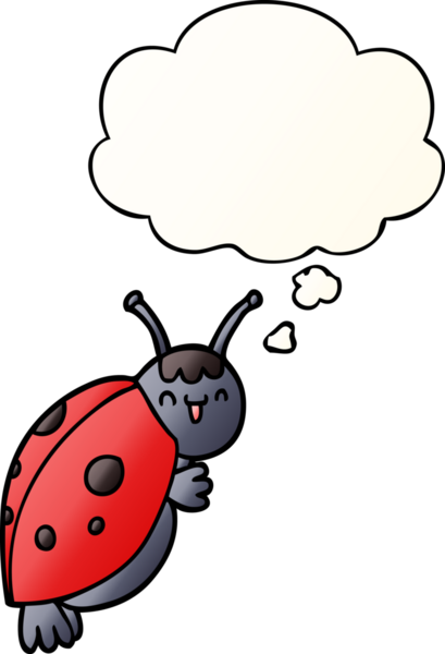 Bir insan tarafından çizilmiş yumuşak eğimli düşünce baloncuklu sevimli uğur böceği.