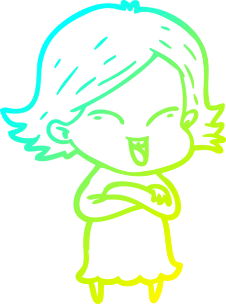 Bir insan tarafından çizilmiş mutlu çizgi film kızı çizimi.