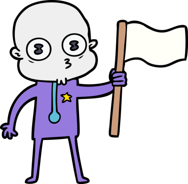 bir insan tarafından çizilmiş bayraklı garip kel uzay adamı.