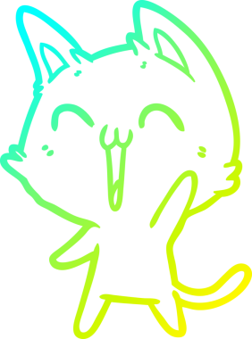 Bir insan tarafından miyavlanan mutlu çizgi film kedisinin soğuk gradyan çizimi