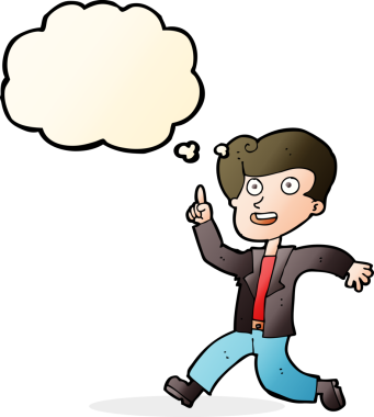 Düşünce baloncuğu insan tarafından çizilmiş harika bir fikri olan çizgi film adamı.