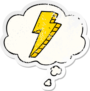 Düşünce baloncuklu karikatür yıldırımı bir insan tarafından çizilmiş yıpranmış bir çıkartma.