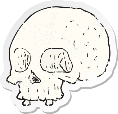 Bir insan tarafından çizilmiş eski bir kafatası karikatürünün gerilmiş yapıştırması.