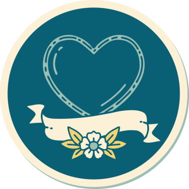 Bir insan tarafından çizilmiş geleneksel bir kalp ve bayrak stili dövme çıkartması.