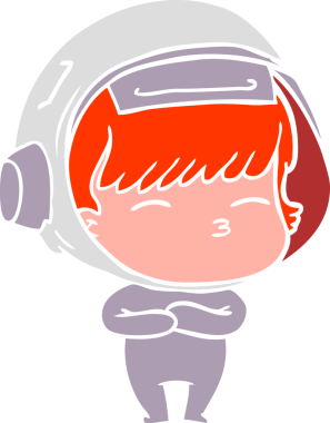 Düz renkli çizgi film meraklısı astronot bir insan tarafından çizilmiş.