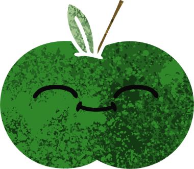 Bir insan tarafından çizilmiş sulu bir elmanın retro çizim tarzı karikatürü