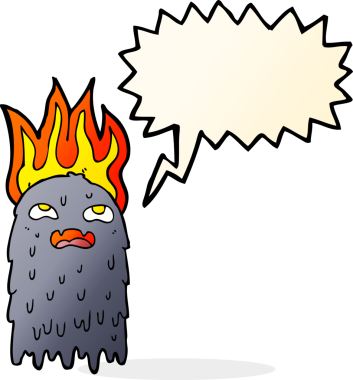 Bir insan tarafından çizilmiş konuşma balonuyla yanan çizgi film hayaleti.