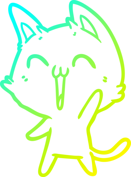 Bir insan tarafından miyavlanan mutlu çizgi film kedisinin soğuk gradyan çizimi