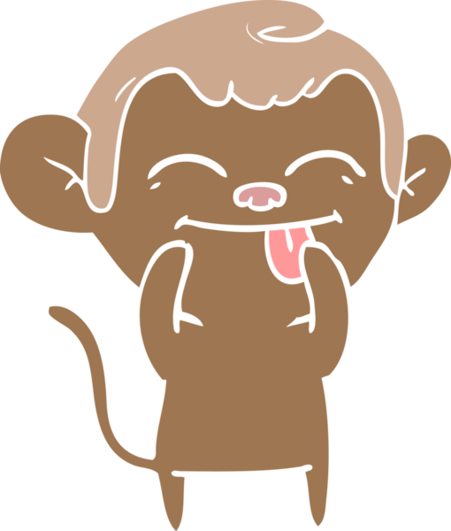 Bir insan tarafından çizilmiş komik düz renkli çizgi film maymunu