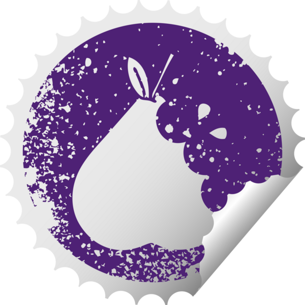 Bir insan tarafından çizilmiş yeşil bir armutun çizilmiş dairesel soyma etiketi.