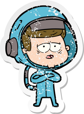 Bir insan tarafından çizilmiş yorgun bir astronotun sıkıntılı çıkartması.