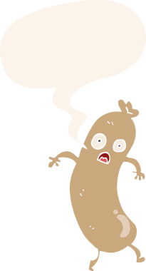 bir insan tarafından çizilmiş, konuşma baloncuklu çizgi film sosisi.