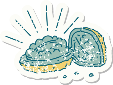 Bir insan tarafından çizilmiş eski dövme stili ceviz etiketi.