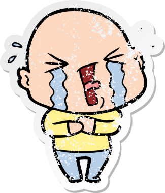 Bir insan tarafından çizilmiş ağlayan kel bir adamın sıkıntılı çıkartması.