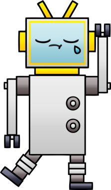 Bir insan tarafından çizilmiş ağlayan bir robotun gölgeli çizgi filmi.