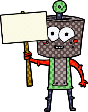 Bir insan tarafından çizilmiş mutlu çizgi film robotu