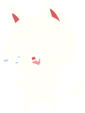 Bir insan tarafından çizilmiş düz renkli çizgi film kedisi.