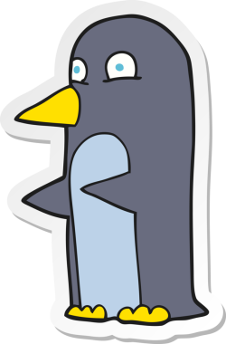 Bir insan tarafından çizilmiş karikatür pengueni çıkartması.