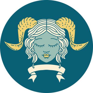 Retro Dövme Biçimi karakter yüzünü bir insan tarafından çizilmiş parşömen pankartıyla düzenliyor