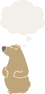 Düşünce baloncuğu olan çizgi film ayısı insan tarafından çizilmiş.