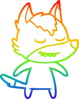 Gökkuşağı gradyan çizgisi. Bir insan tarafından çizilmiş dost bir kurt çizgi filmi.