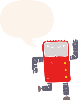 bir insan tarafından çizilmiş, konuşma baloncuklu çizgi film robotu.