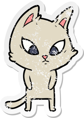 Bir insan tarafından çizilmiş kafası karışmış bir çizgi film kedisinin sıkıntılı çıkartması.