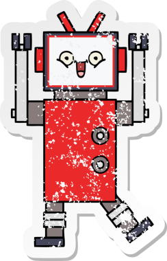 Bir insan tarafından çizilmiş mutlu bir robotun üzgün çıkartması.