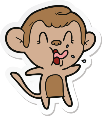 Bir insan tarafından çizilmiş çılgın bir maymun çıkartması.