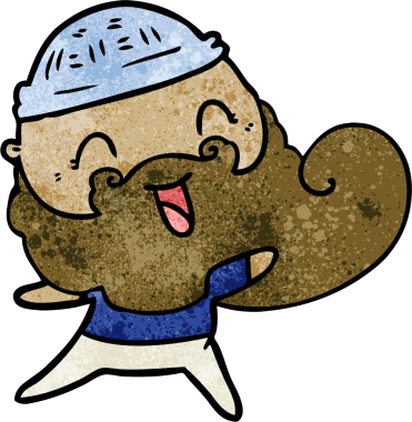 Bir insan tarafından çizilmiş sakallı ve kış şapkalı mutlu bir adam.