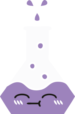 Bir insan tarafından çizilmiş bir bilim şişesinin düz renkli retro karikatürü