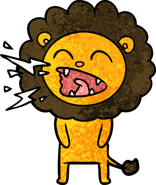 Bir insan tarafından çizilmiş kükreyen aslan çizgi filmi.