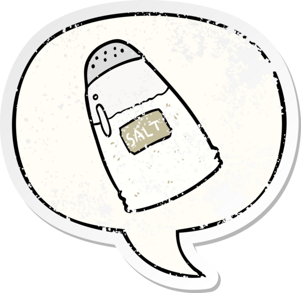Konuşma baloncuğu olan karikatür tuzluğu bir insan tarafından çizilmiş sıkıntılı eski bir çıkartma