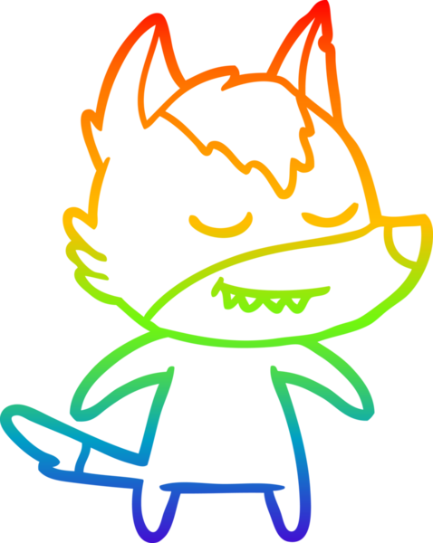 Gökkuşağı gradyan çizgisi. Bir insan tarafından çizilmiş dost bir kurt çizgi filmi.