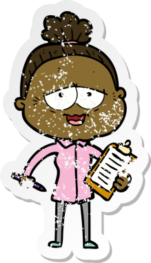 Bir insan tarafından çizilmiş mutlu, yaşlı bir kadının sıkıntılı çıkartması.