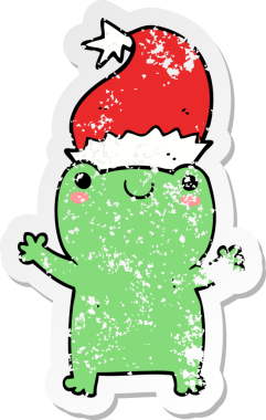 Bir insan tarafından çizilmiş şirin bir Noel kurbağasının sıkıntılı çıkartması.