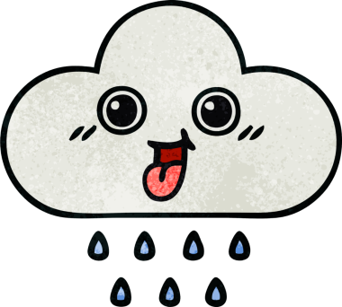 Bir insan tarafından çizilmiş yağmur bulutunun retro grunge desen karikatürü